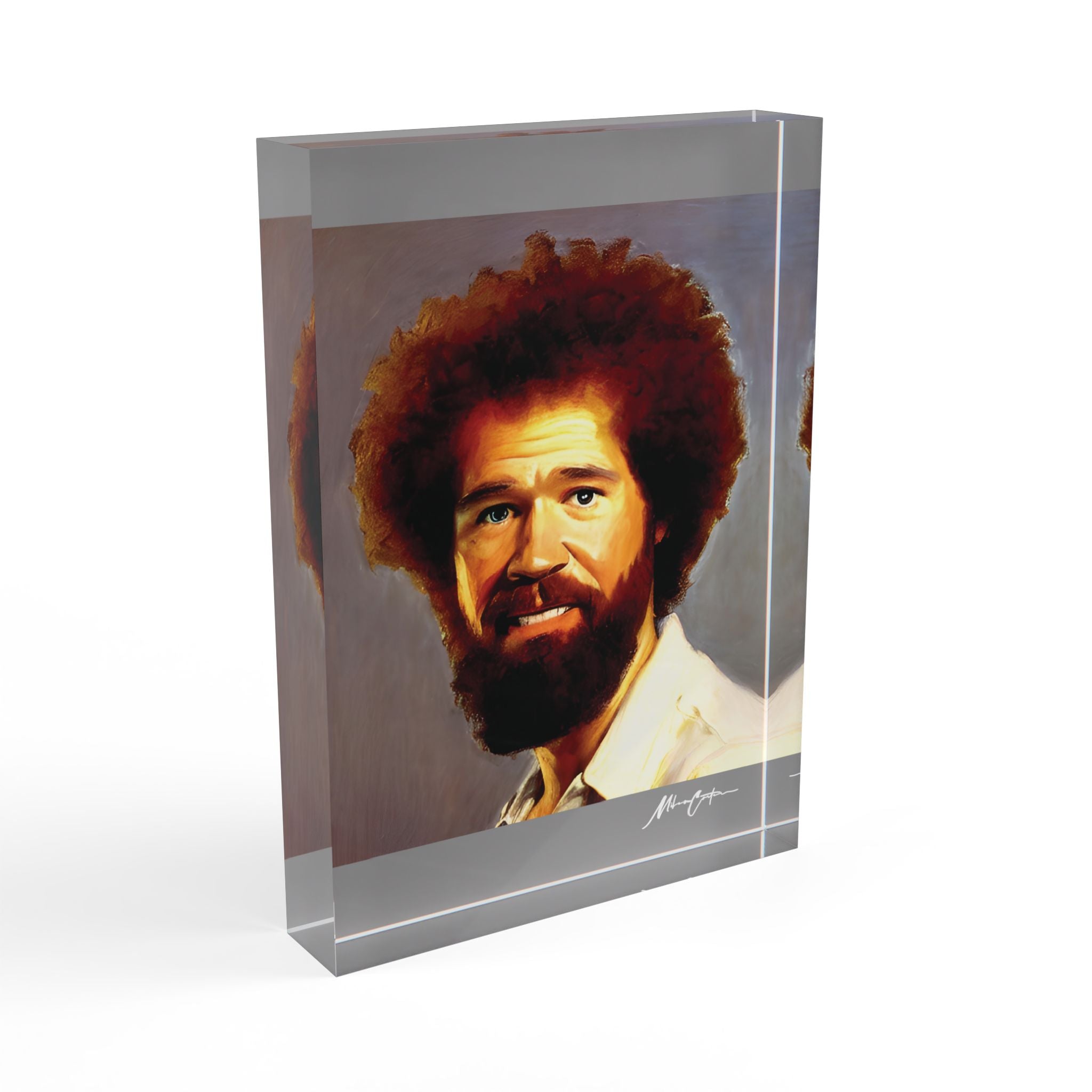 Printify Home Decor 5'' × 7'' (Vertical) Bob Ross Acrylic Photo Block – Joy of Painting Inspired Décor | Miles Carter Collection