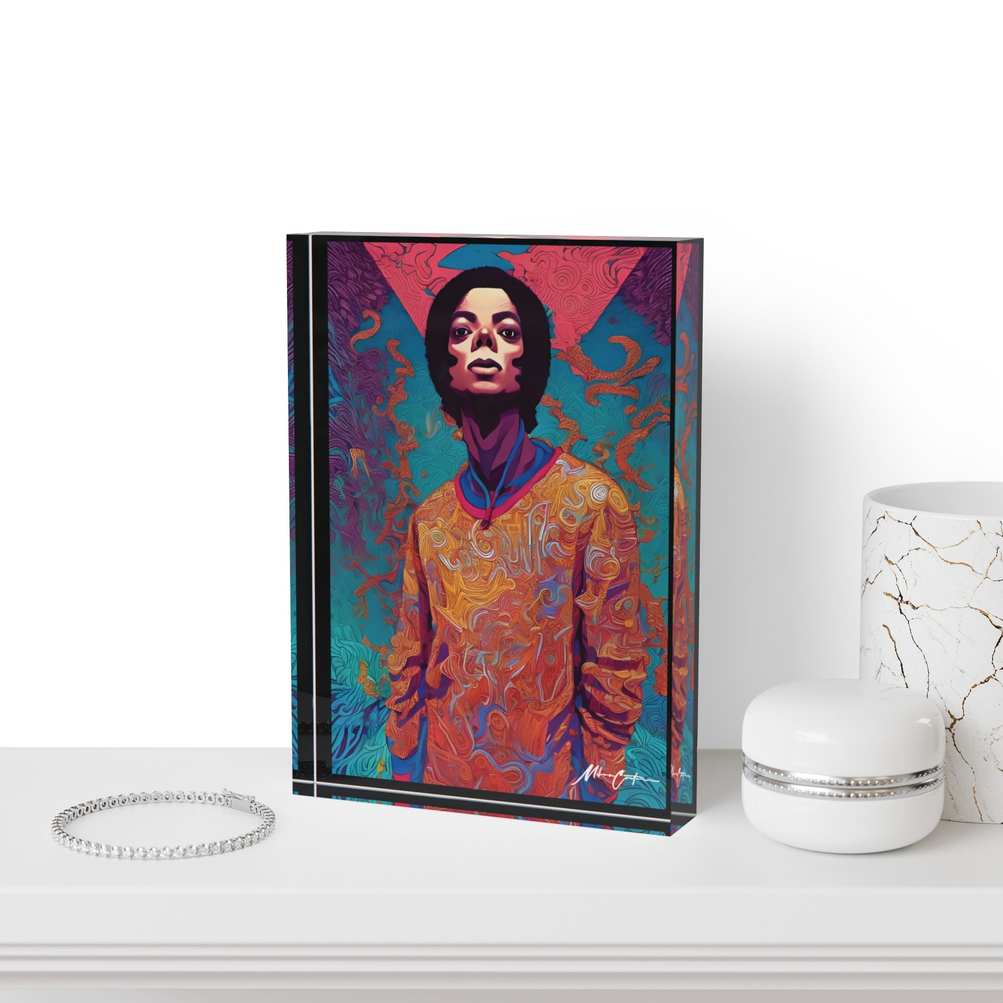 Printify Home Decor 5'' × 7'' (Vertical) Michael Jackson Abstract Acrylic Photo Block – King of Pop Art Décor | Miles Carter Collection